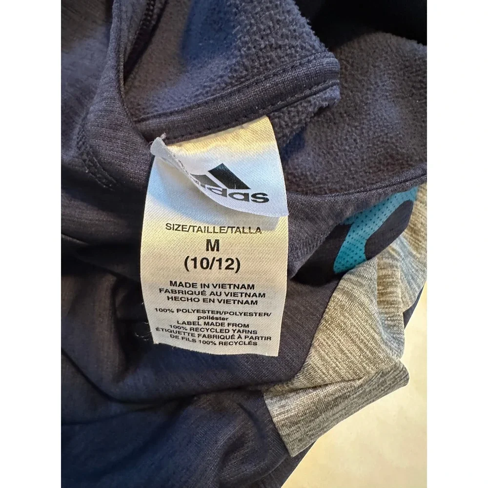 Adidas Boys Medium 10/12 Pullover Hoodie Navy Blue‎ Gray W/ Graphic Sweatshirt
